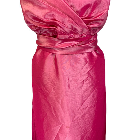 DESSY COLLECTION Hot Pink Ruched‎ Satin Midi Dress - Picture 5 of 13